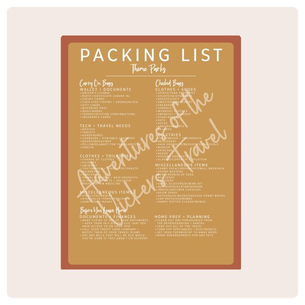 My Theme Park Packing List | INSTANT DIGITAL DOWNLOAD